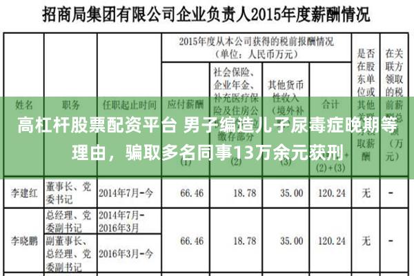 高杠杆股票配资平台 男子编造儿子尿毒症晚期等理由，骗取多名同